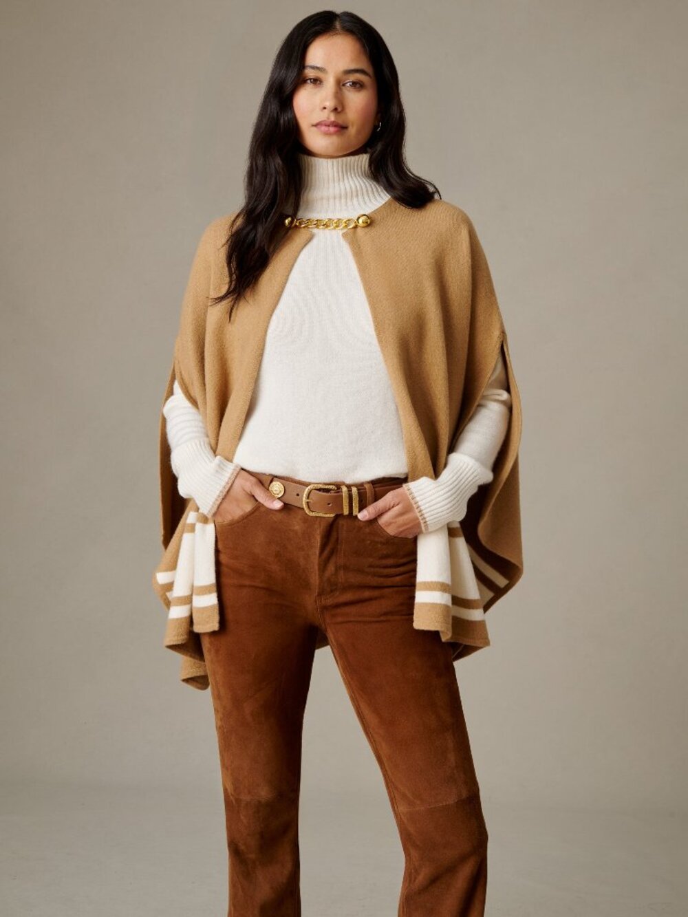 J McLaughlin Julie Cape - Camel/Antique White NEW